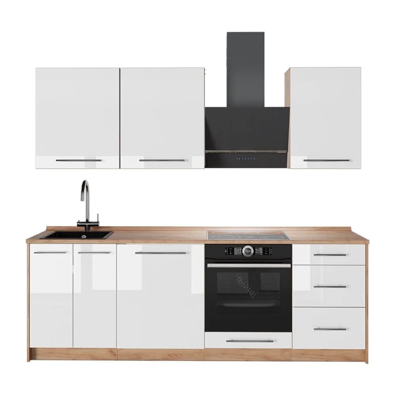 Vicco Küchenzeile Fame-Line Weiß Hochglanz/Goldkraft Eiche 230 x 82 AP Eiche Art Nr 63998