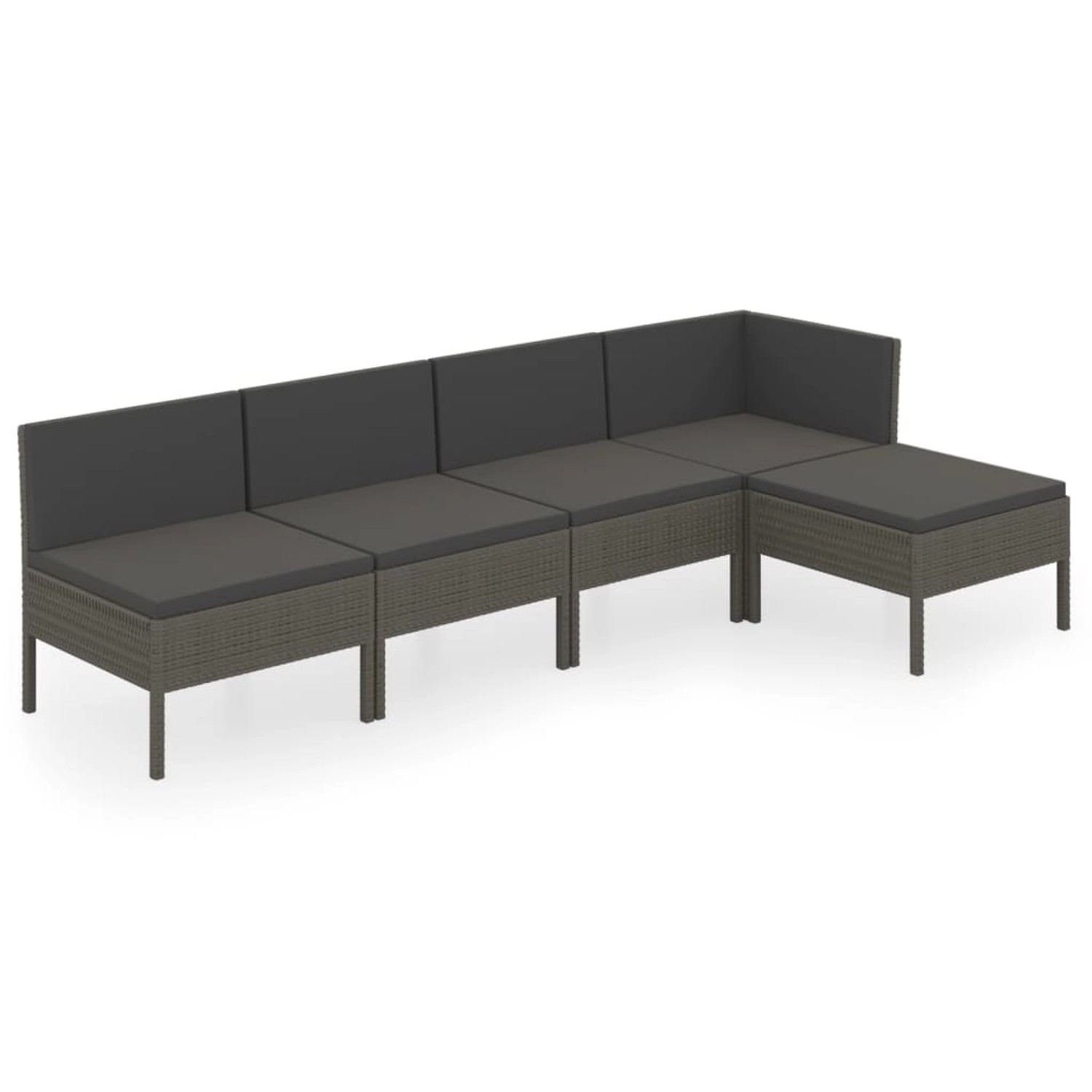 vidaXL 5-tlg Garten-Lounge-Set mit Auflagen Poly Rattan Grau Modell 15