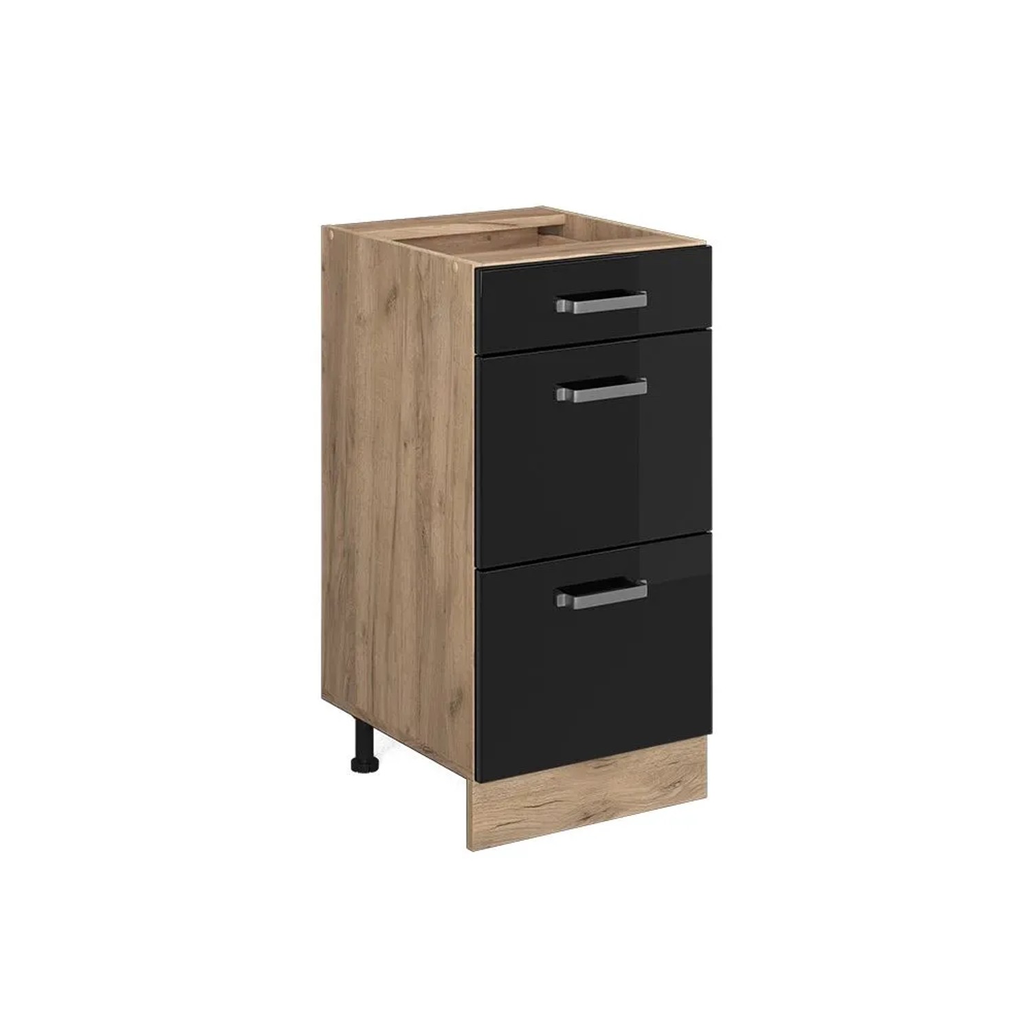 Vicco Küchenunterschrank R-Line Schwarz Hochglanz Goldkraft Eiche 40 cm mit Schubladen ohne Arbeitsplatte