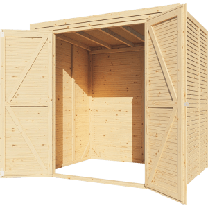 Offenes, naturbelassenes Bertilo Holz-Gartenhaus Box 2 (208x157cm) aus FSC®-zertifiziertem Holz.
