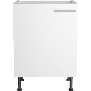 Optifit Spülenunterschrank Bengt932, 60 cm, weiß mit Tür und Edelstahlgriff.