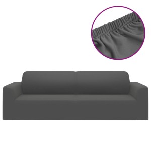 Anthrazitfarbene Stretch Sofahusse für 3-Sitzer Sofa aus Polyester-Jersey.