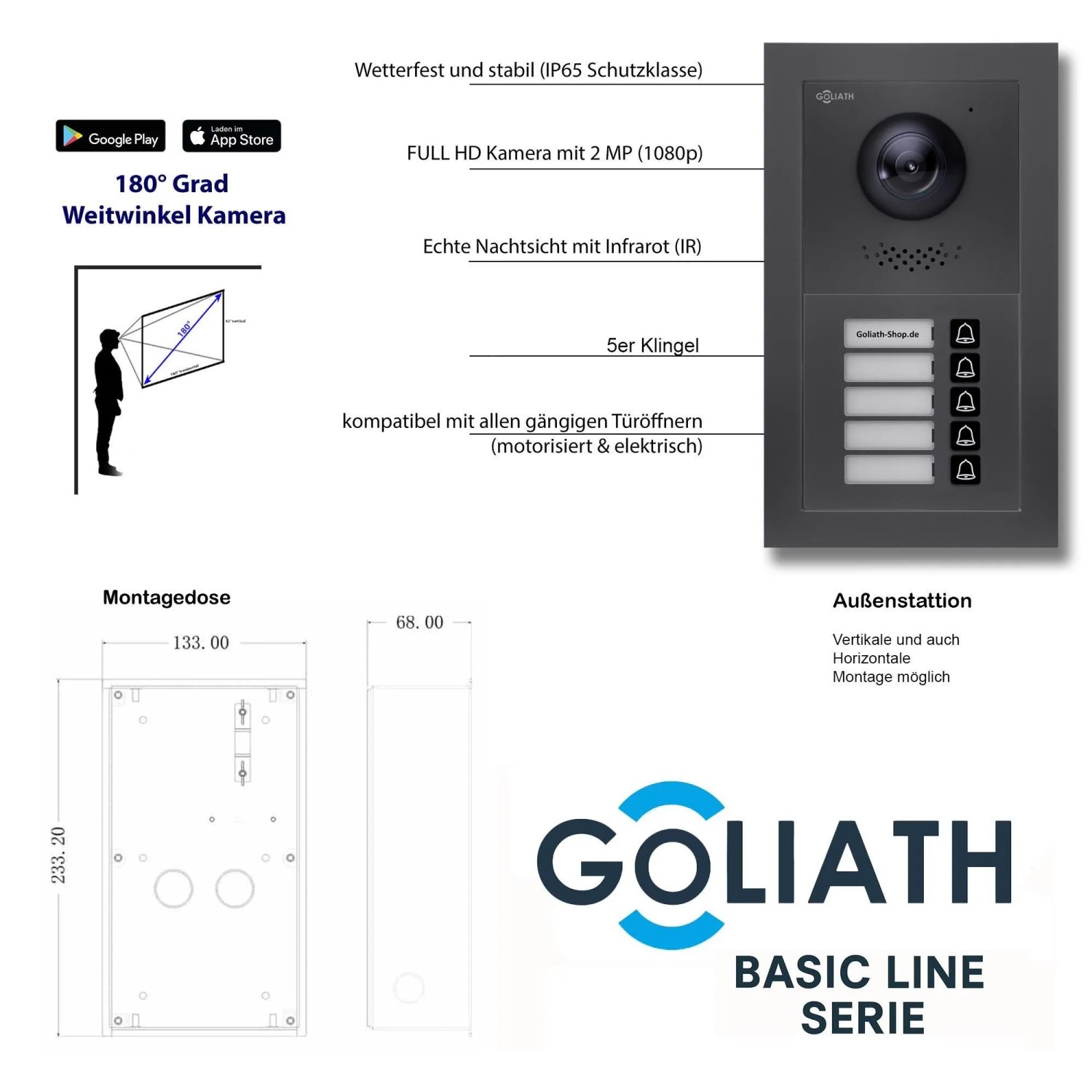 Goliath Basic Line 5-Familienhaus Video Türsprechanlage mit Aussenstation in Anthrazit.