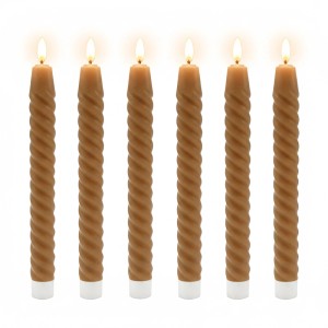 6 LED Stabkerzen aus Echtwachs, Mocha Mousse, gedreht, mit flackernder Flamme. Stimmungsvolle Beleuchtung.