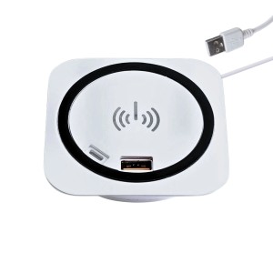 kalb Einbau Schnellladegerät 15W 7,5cm Druchmesser Kabelloses Laden 2x USB-Ports Induktionsladegerät Weiß