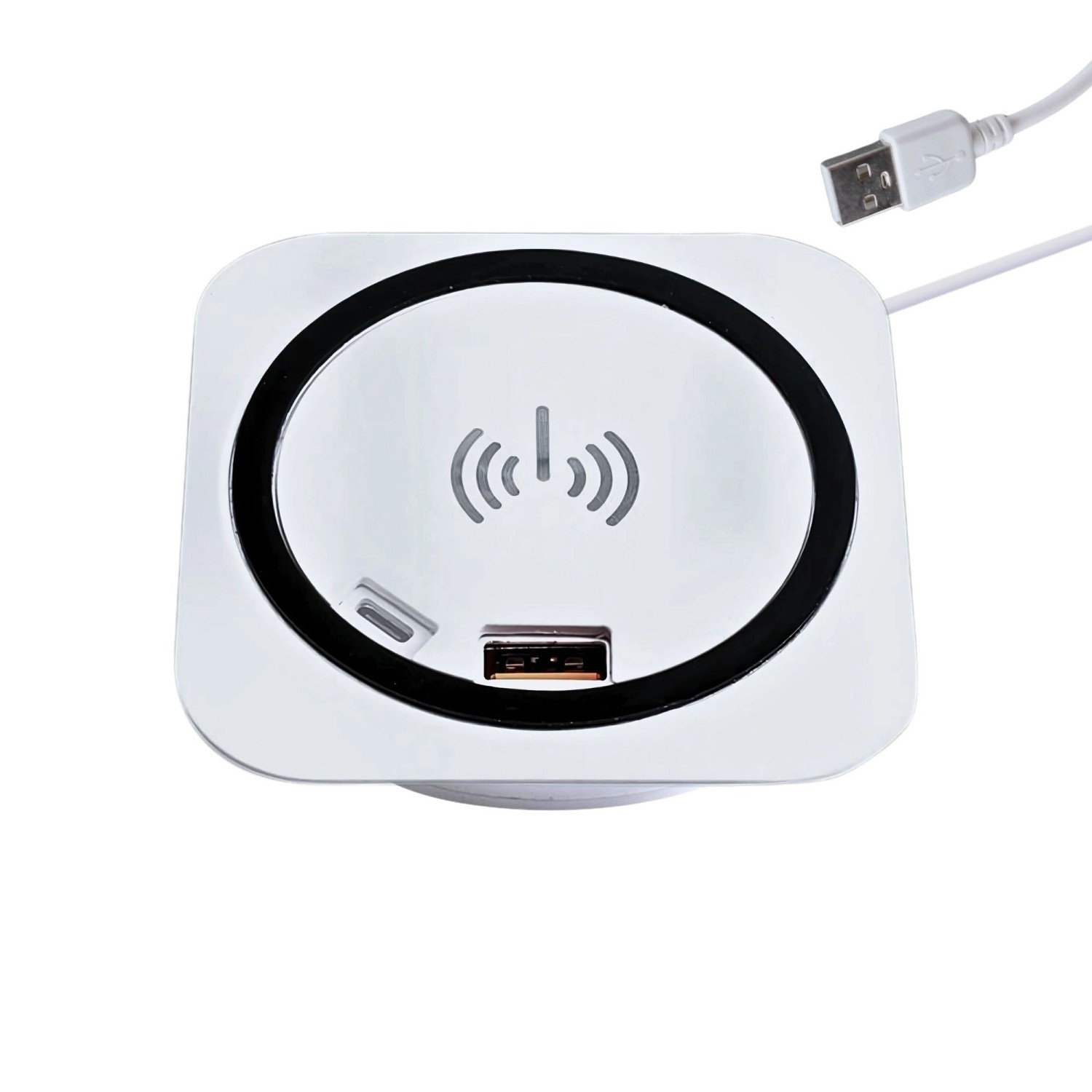 Thumbnail - kalb Einbau Schnellladegerät 15W 7,5cm Druchmesser Kabelloses Laden 2x USB-Ports Induktionsladegerät Weiß