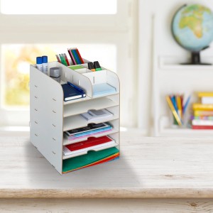 Relaxdays Schreibtisch Organizer MDF Weiß 12 Fächer 34,5 cm x 25 cm x 32 cm 2 kg