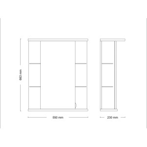 Skizze des Sieper Spiegelschrank Havana LED 55 cm in Weiß mit Maßangaben.