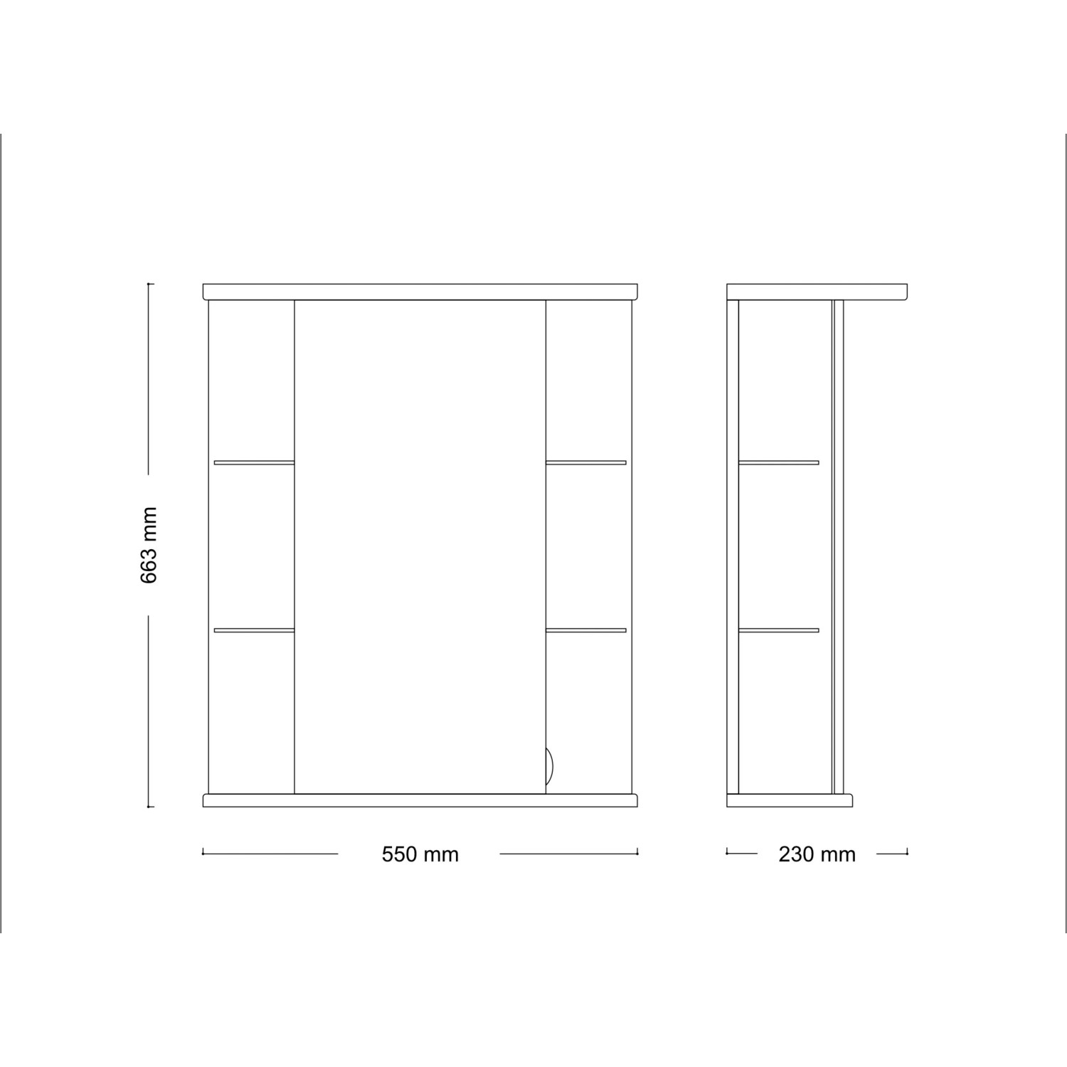 Skizze des Sieper Spiegelschrank Havana LED 55 cm in Weiß mit Maßangaben.