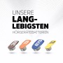 Energizer Hörgerätebatterien Größe 13, 8er-Pack in verschiedenen Farben.