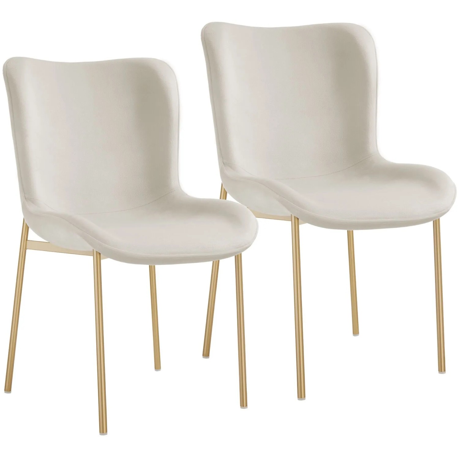 Tectake Polsterstuhl  Tessa Ergonomische Form Mit Hoher Rückenlehne Schlanke Stahlbeine 2Er Set 62 x 54 x 90 cm Samtoptik Beige Gold
