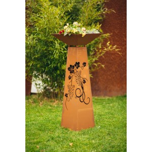 Ferrum Art Design Edelrost Säule Trapez mit Traubenmuster, 116,5 cm, als Gartendeko.