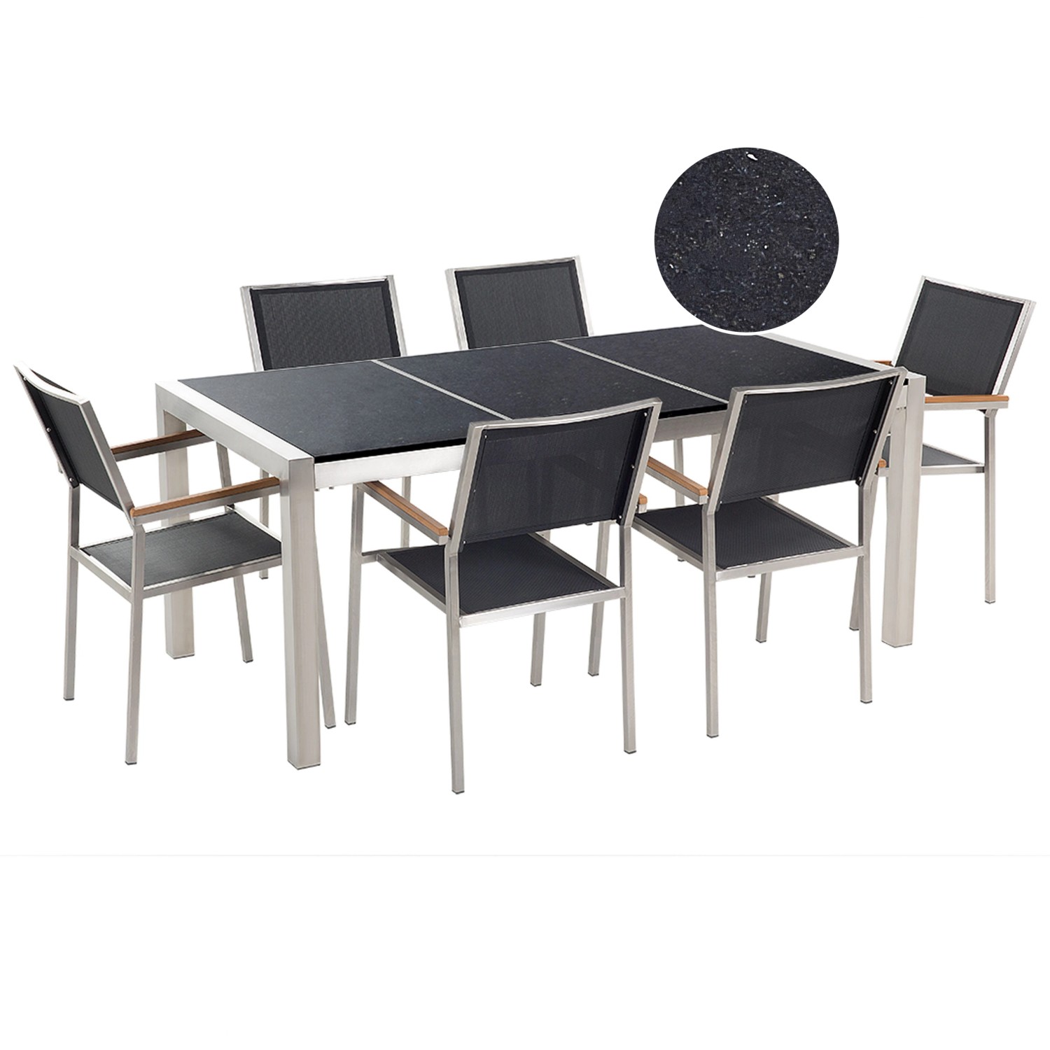 Beliani Gartentisch Set GROSSETO Schwarz Silber 90x180x87 günstig online kaufen