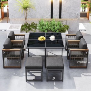 okwish Gartenmöbel Lounge mit Tisch aus Gehärtetem Glas und Handläufe aus Kunststoff und Holz Schwarz