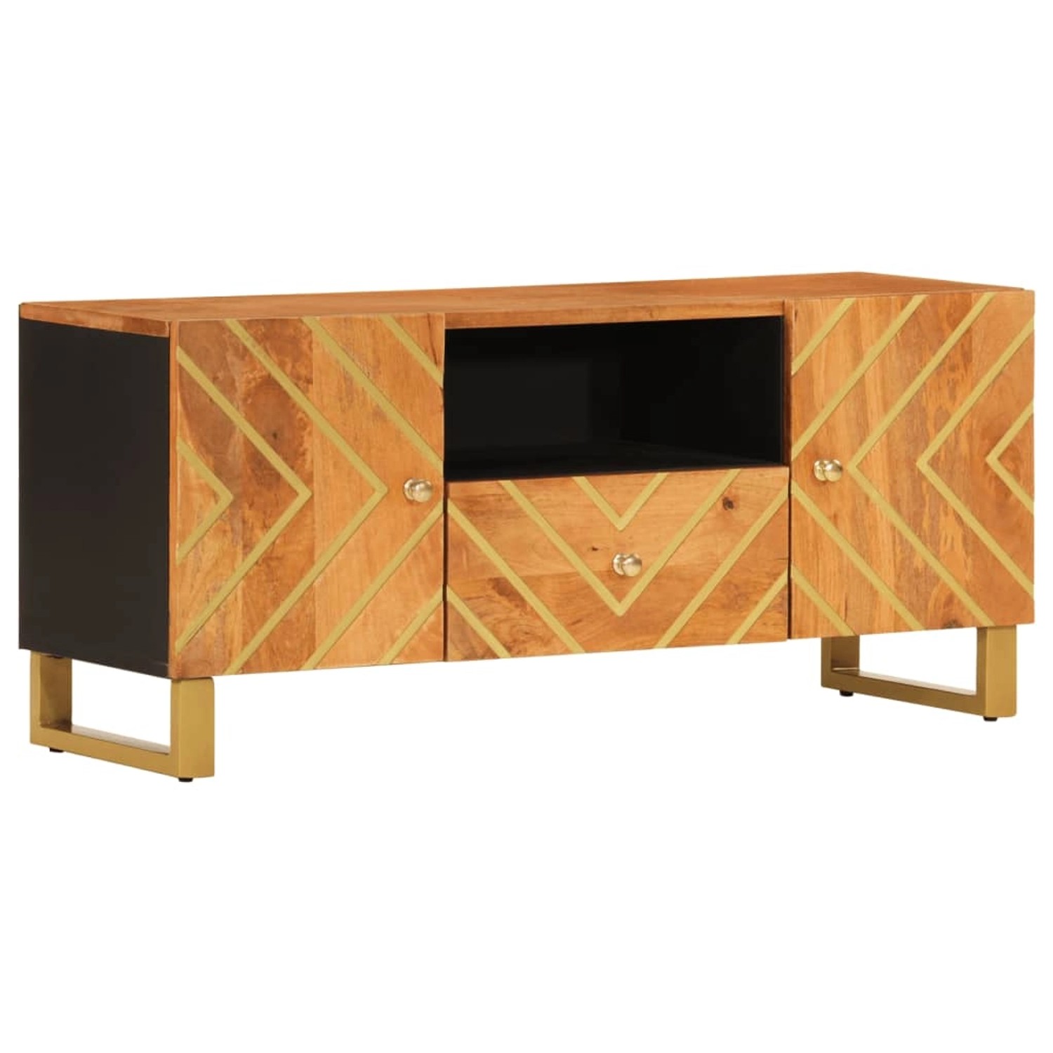 VidaXL TV-Schrank Braun und Schwarz 105x33,5x46 cm Massivholz Mango günstig online kaufen