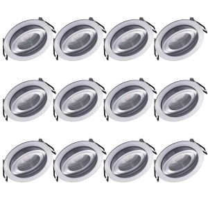 Oktaplex 12er Set Einbaustrahler Aluminium Lyon Schwenkbar Stufenlos Dimmbar 3000K Warmweiß 380lm 5W Deckenspot