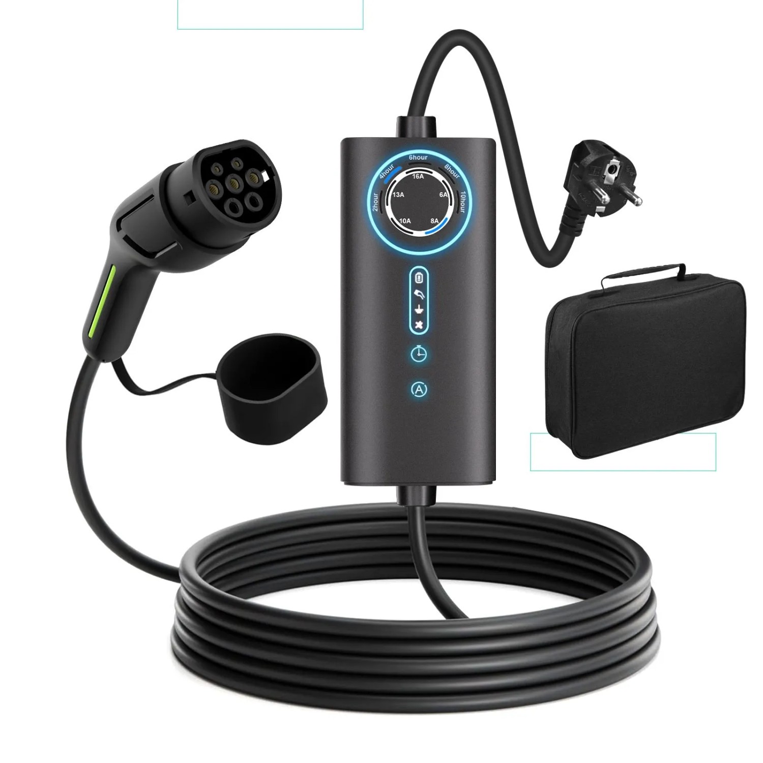 Junsun 3.5kW Typ 2 EV-Ladegerät 8m Kabel 1-phasig Inkl. Tasche Flexibler Stromanpassung 6-16A