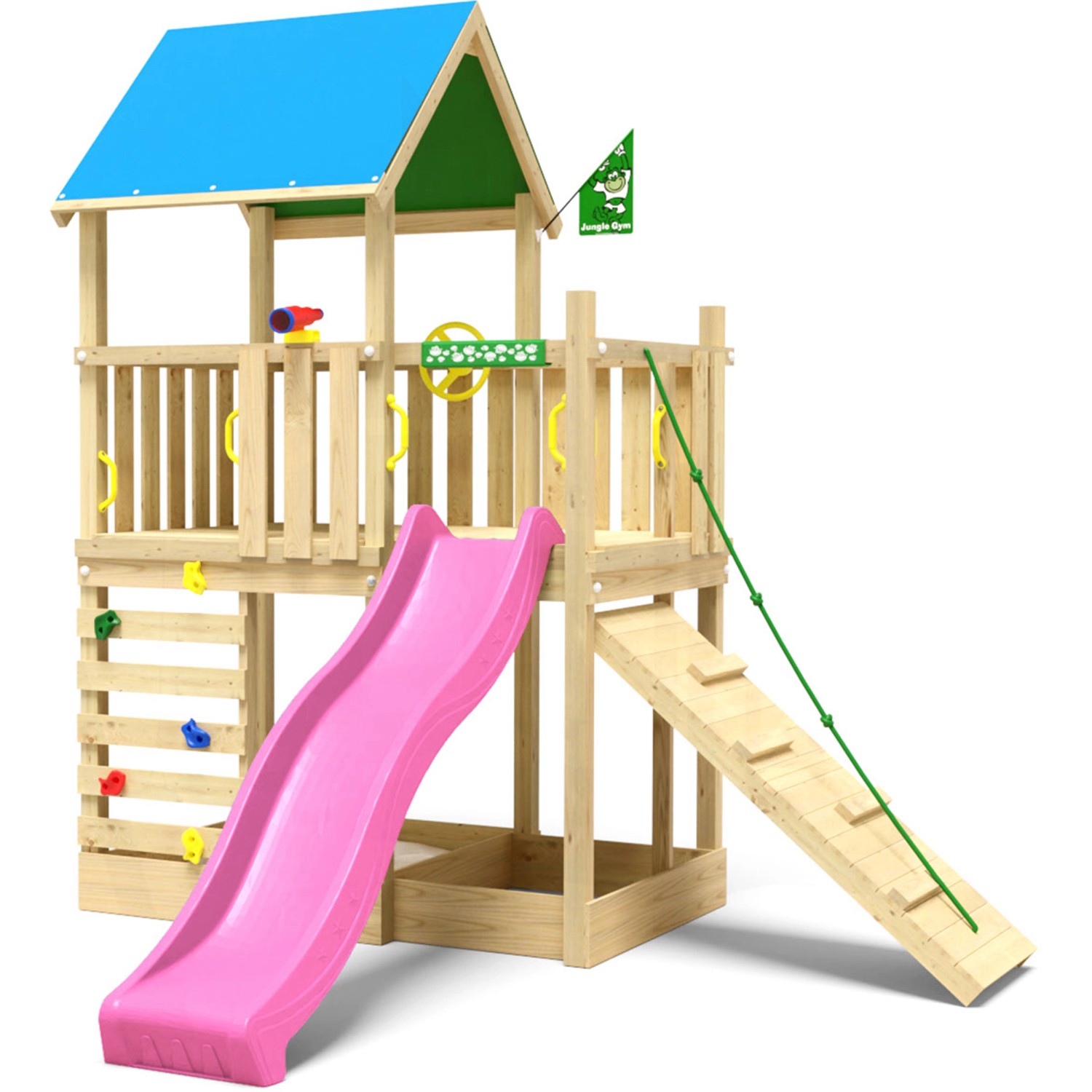 Jungle Gym Spielturm Wonder Holz mit Planendach Kletterrampe Rutsche Fuchsi günstig online kaufen