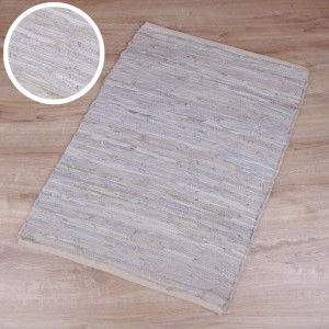 Weißer Bestlivings Leder Flickenteppich, 90x150 cm, moderner Teppich aus Lederstreifen.