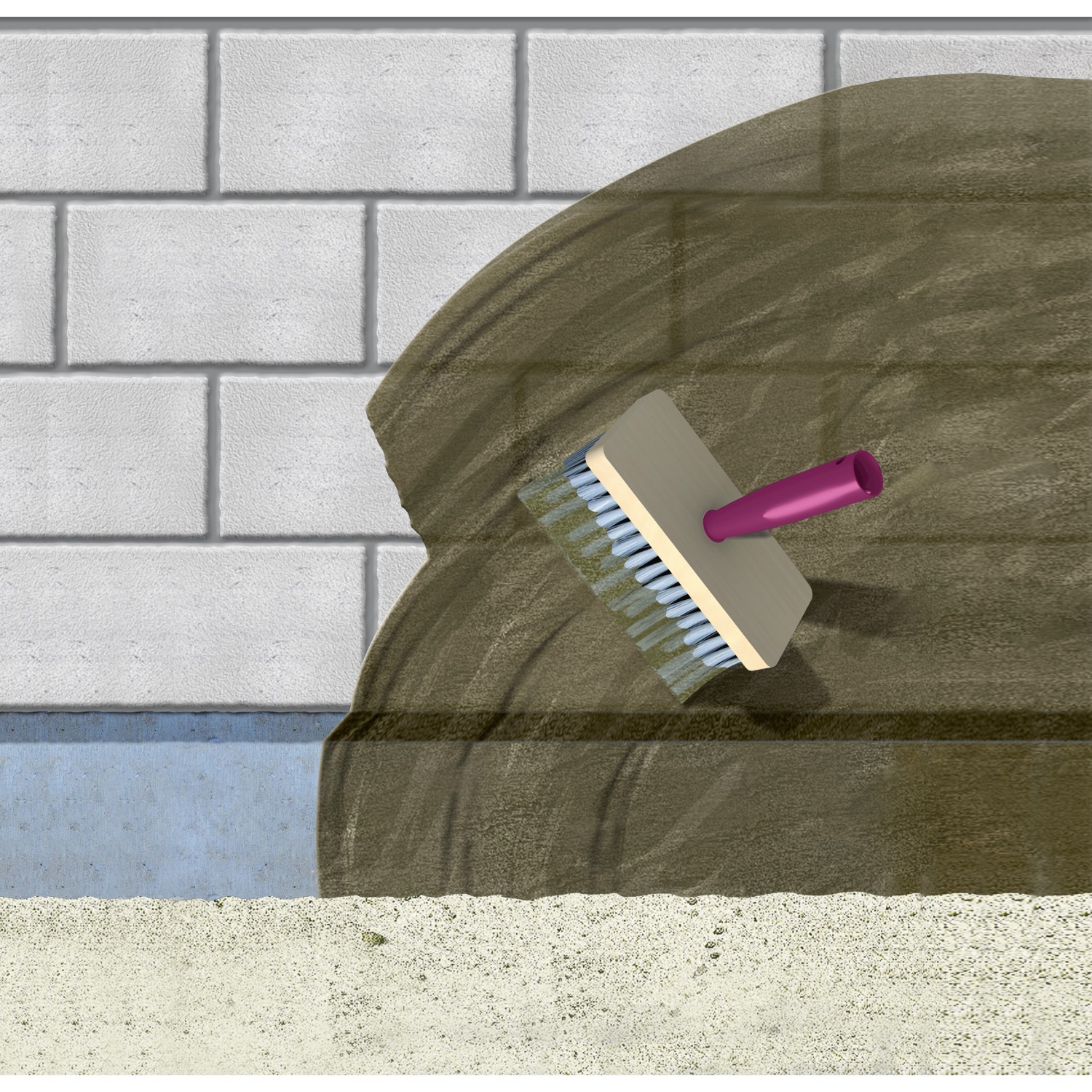 Auftragen der MEM Dicht-Schlämme auf Mauerwerk mit einem Quast. Bauabdichtung für Keller und Nassbereiche.