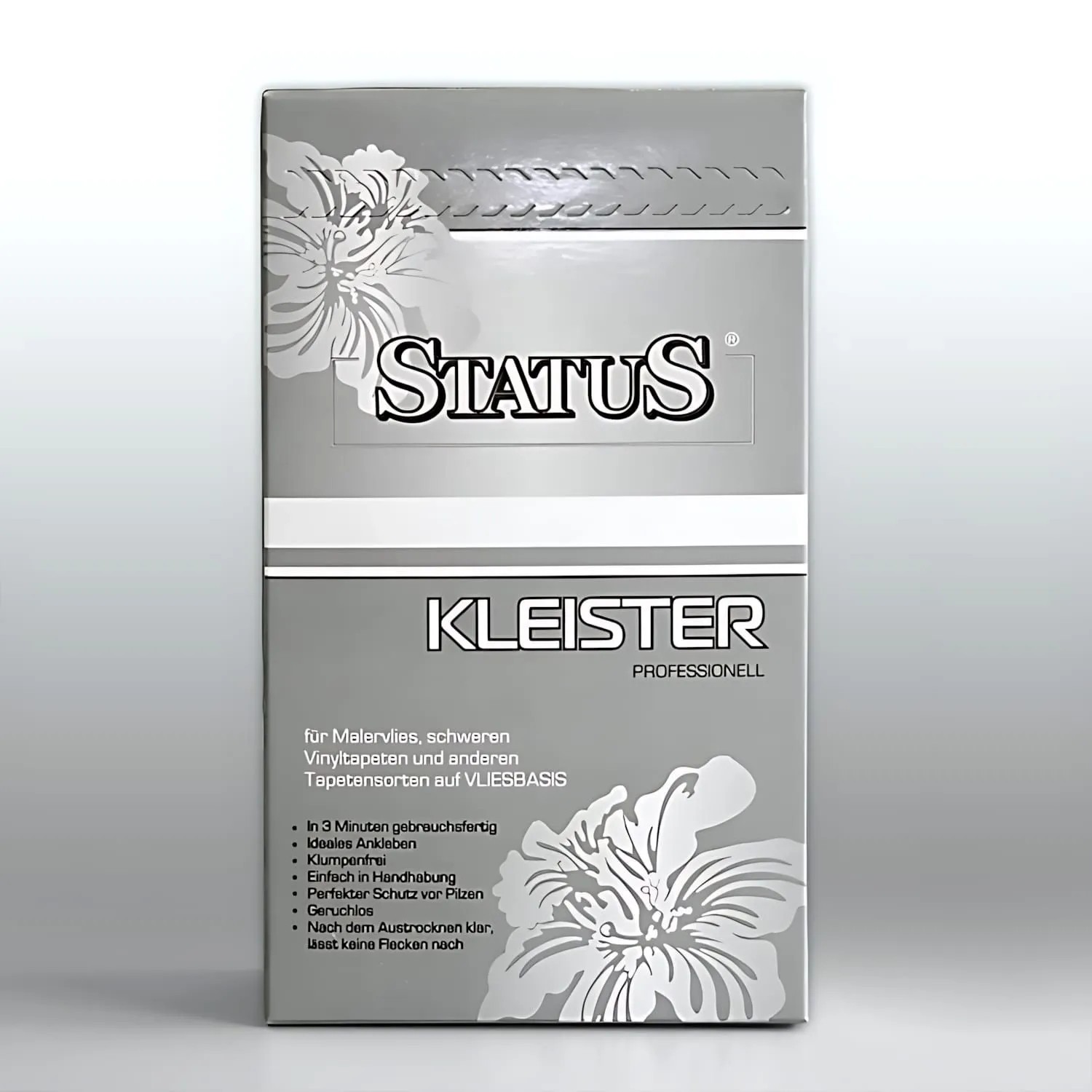 PROFHOME STATUS PROFI Tapetenkleister, 250g Packung für Vliestapeten. Grau-silberne Box, klumpenfrei, schnell gebrauchsfertig.
