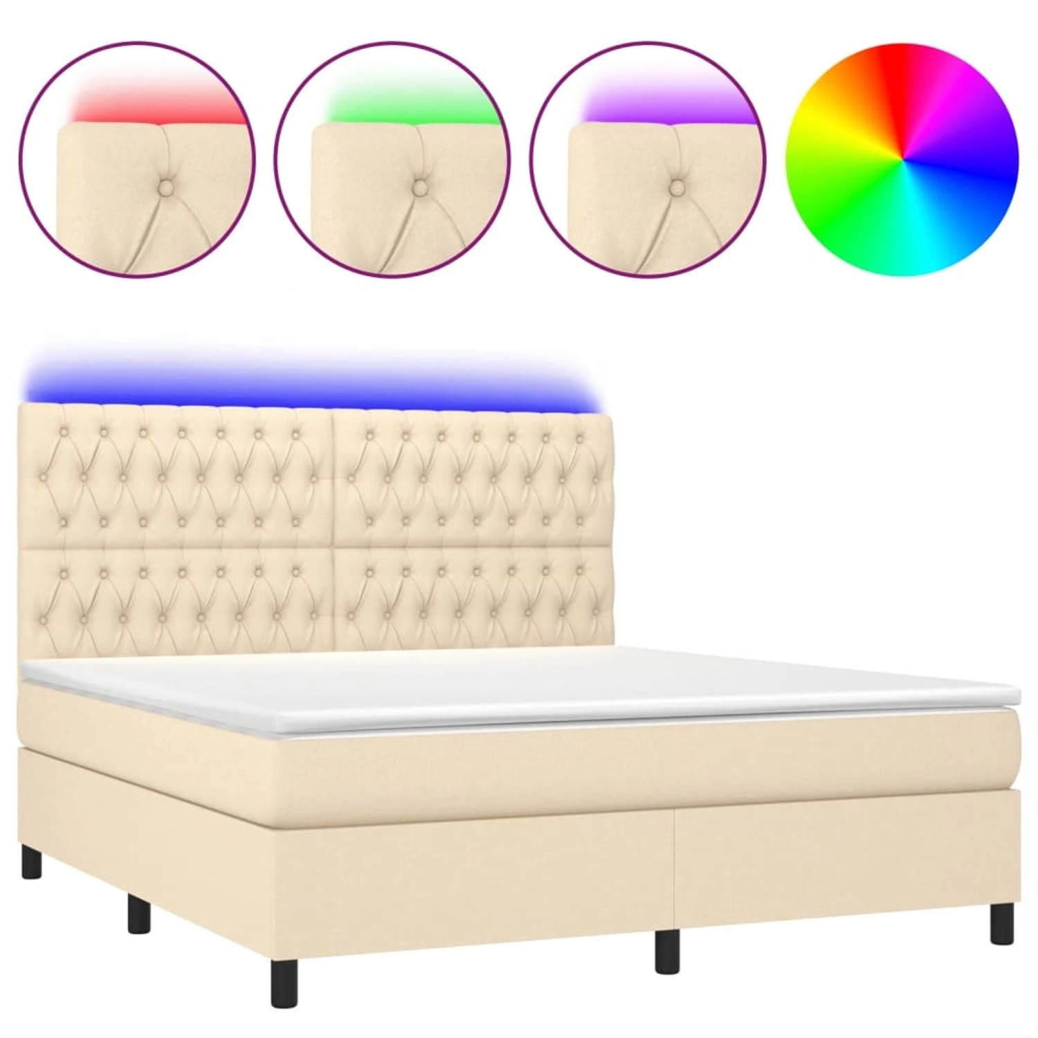 vidaXL Boxspringbett mit Matratze & LED Creme 180x200 cm Stoff 3135138 günstig online kaufen