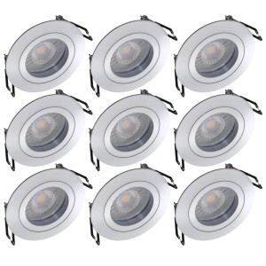 9er Set flache, dimmbare LED Einbauleuchten Lyon, Aluminium, 3000K warmweiß, 5W für Deckenmontage.