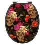 Banjado WC-Sitz Anthrazit mit Totenkopf- und Blumenmotiv, Absenkautomatik, MDF