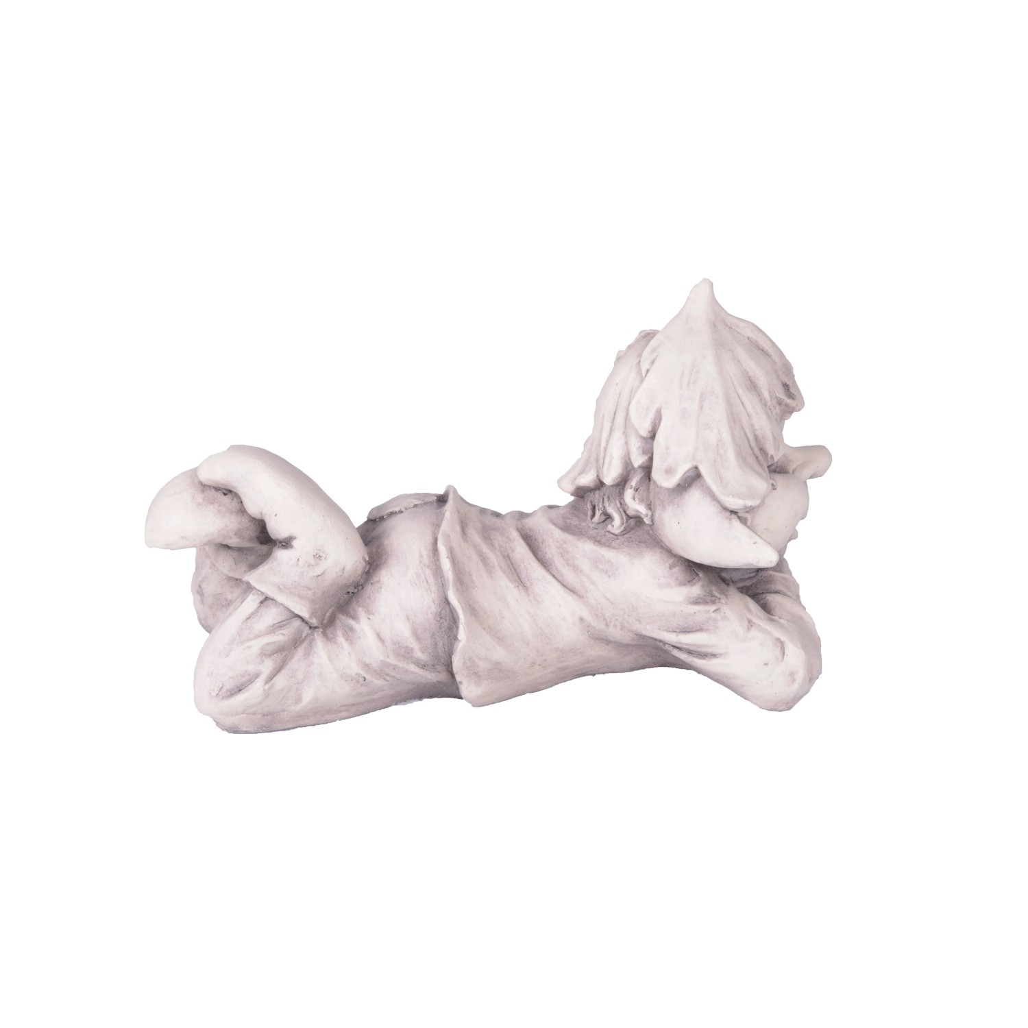 Liegende, weiße DELUKE Gartenfigur NOAH Troll aus Kunststoff, 25x23x43 cm.