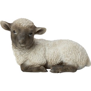 Liegendes Deko-Lamm, 20 cm, schwarz-weiß, aus Polyresin für Garten und Haus.