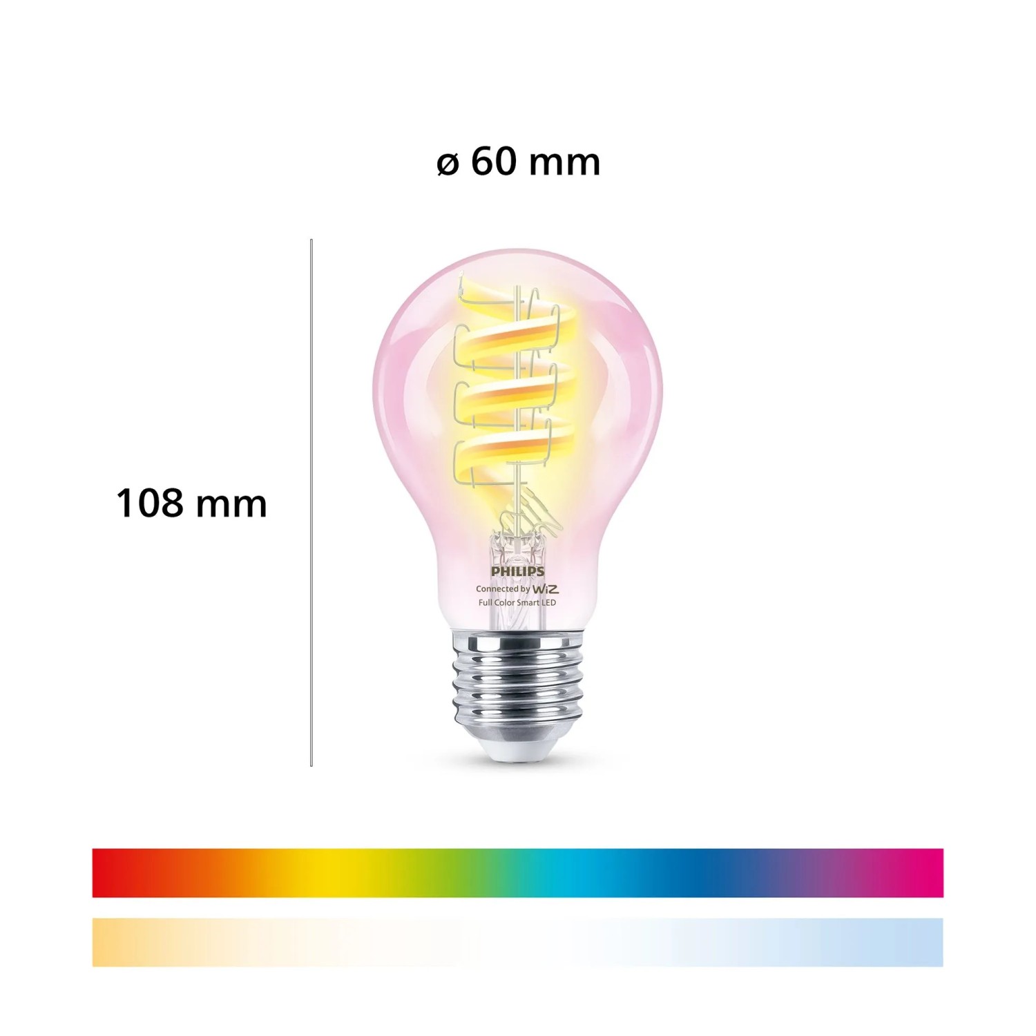 Philips Smart-LED-Leuchtmittel E27, Standardform, RGB. Glühbirne mit Farb- & Weißlichtspektrum.