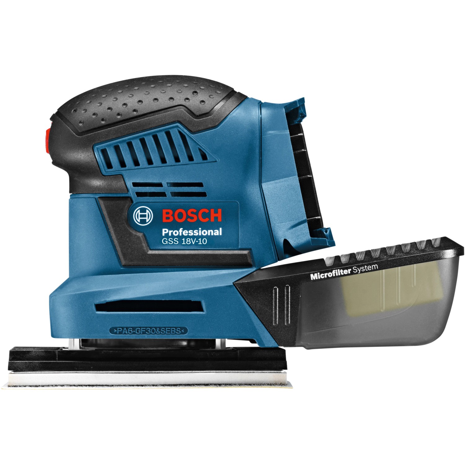 Bosch Professional GSS 18V-10 Akku-Schwingschleifer mit Staubbox.