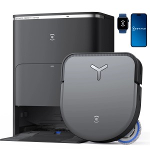 ECOVACS DEEBOT X5 OMNI Saug- und Wischroboter mit Reinigungsstation in Schwarz.