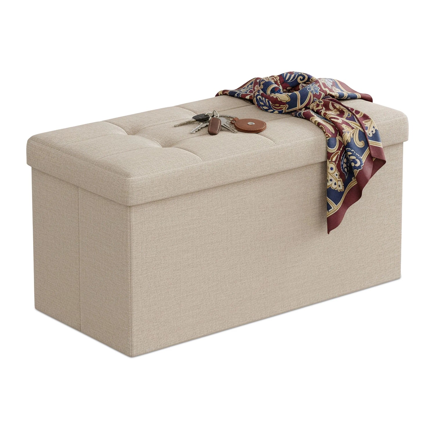 Relaxdays Sitzbank Stoff Beige Faltbar Mit Stauraum 38 Cm X 76 Cm X 38 Cm 3, 9 Kg