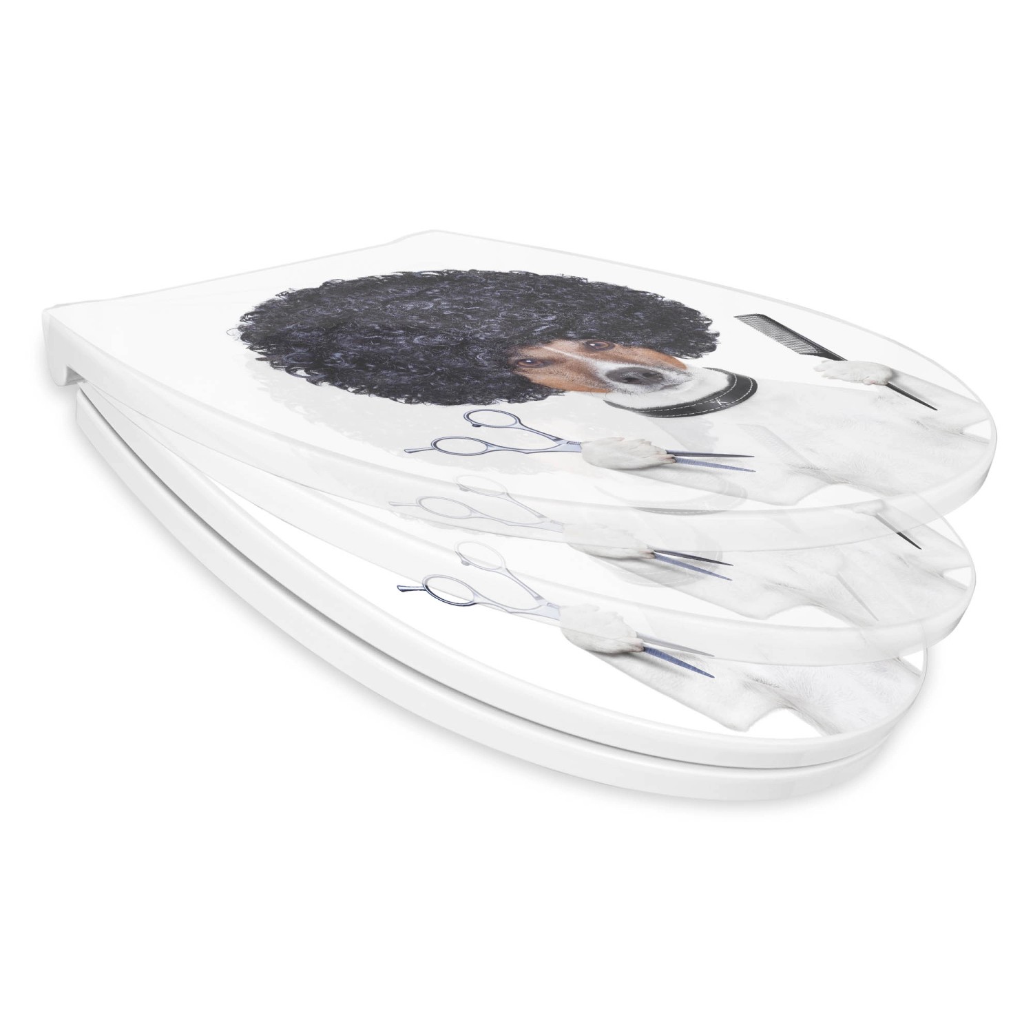 Banjado Premium WC-Sitz mit Motiv Friseur Jack Russel. Duroplast Toilettendeckel mit Absenkautomatik.