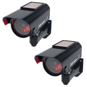 2er-Pack schwarze Basi Solar Kamera-Attrappen KA 311 mit blinkender LED für die Videoüberwachung.