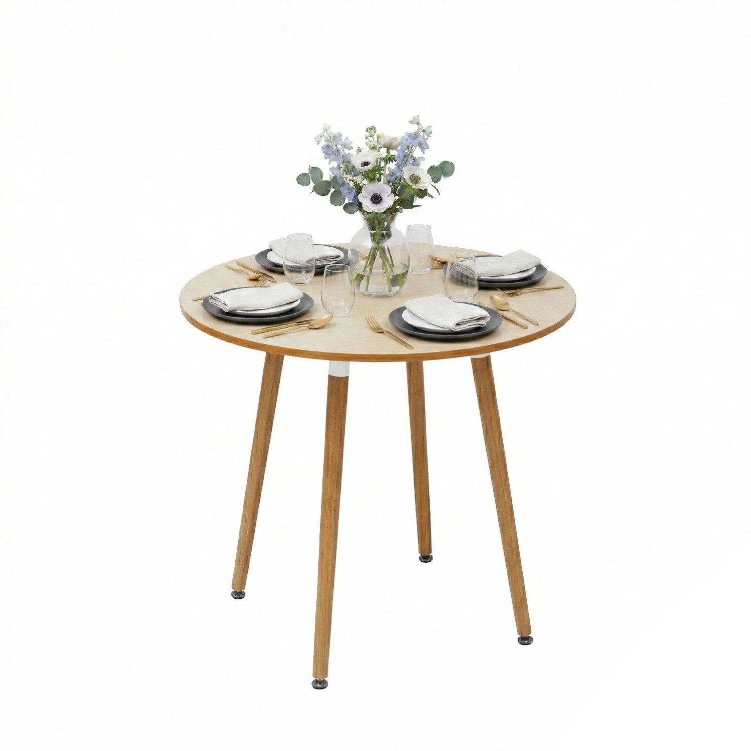 Relaxdays Esstisch Rund Bambus MDF Stahl Natur Verstellbare Füße 75 cm x 80 cm