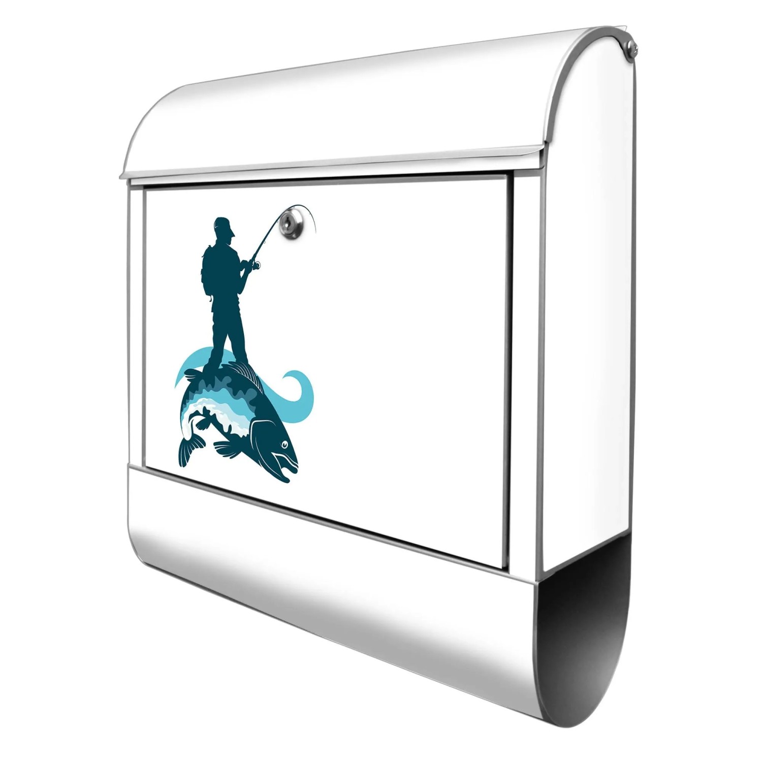 Banjado Design Briefkasten Silber Pulverbeschichtet 39x47x14cm 2 Schlüssel Mit Zeitungsfach Motiv Der Angler