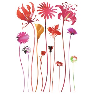 Sanders & Sanders Wandtattoo Blumen in Rosa, Violett und Grün, 42,5x65cm. Dekorative Wandgestaltung.