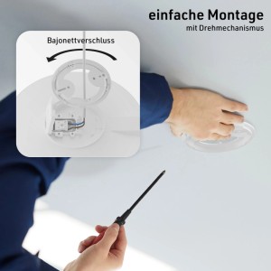 Oktaplex Orta Deckenlampe: Einfache Montage mit Bajonettverschluss und Drehmechanismus an der Decke.
