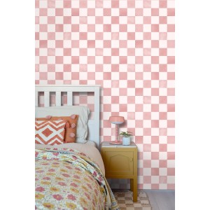 ESTAhome Tapete Karomuster Rosa und Weiß 50 x 900 cm