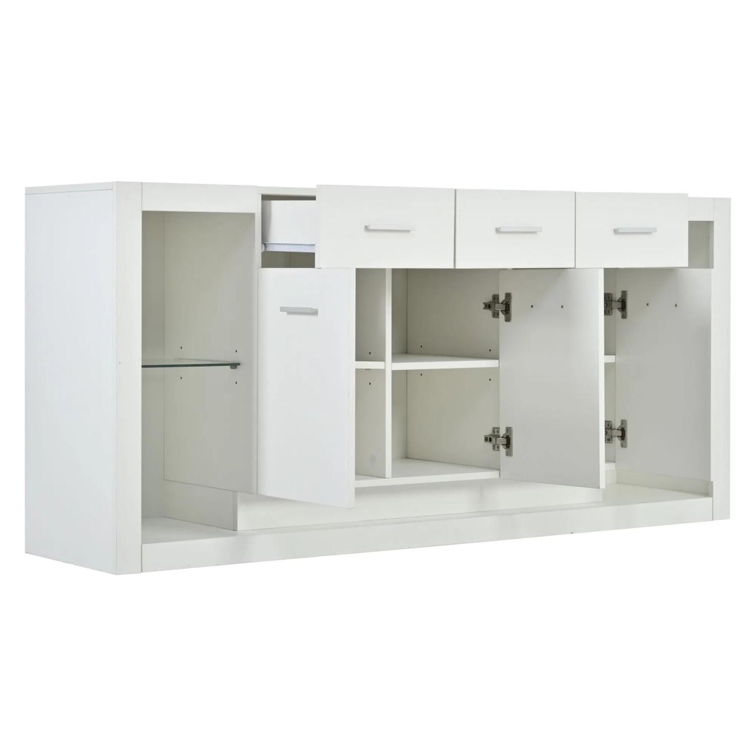 okwish Beistellschrank mit LED Lichtleiste Schubladen Wohnzimmer 160x40x75cm Weiß