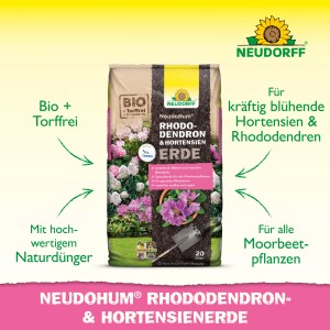 Sack Neudorff NeudoHum HortensienErde 20 l, torffreie Bio-Erde für Rhododendren und Hortensien.