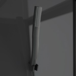 Detailaufnahme: Mattschwarze Handbrause der Schulte ExpressPlus Komplettdusche Bali.