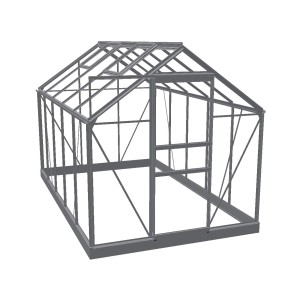 Halls Gewächshaus Popular 106 Alu, 6,2 m², mit Dachfenstern und Aluminiumrahmen.