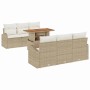 Beiges 7-teiliges vidaXL Garten-Sofa-Set mit Stauraum aus Poly Rattan und Tisch.