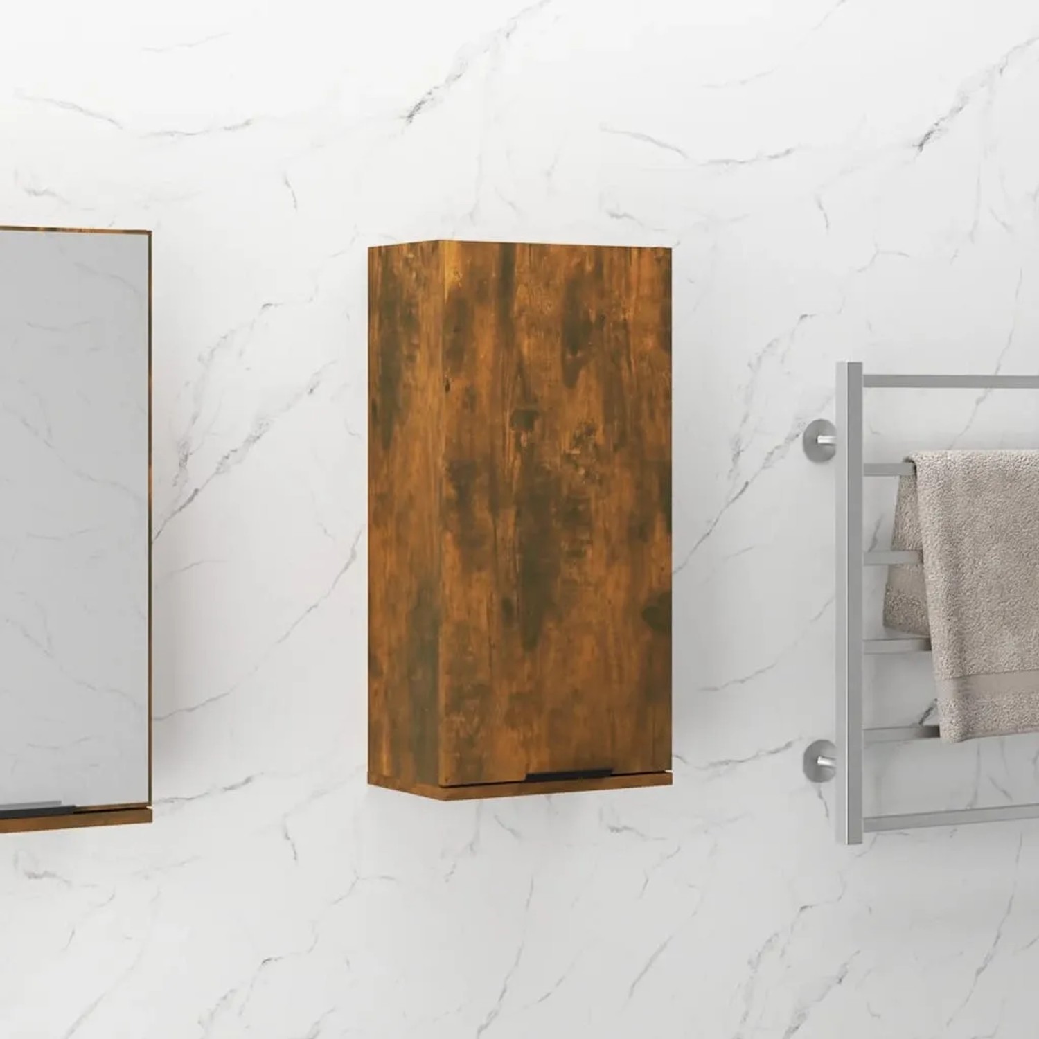 Wand-Badschrank in Räuchereiche (32x20x67 cm) zur Wandmontage.