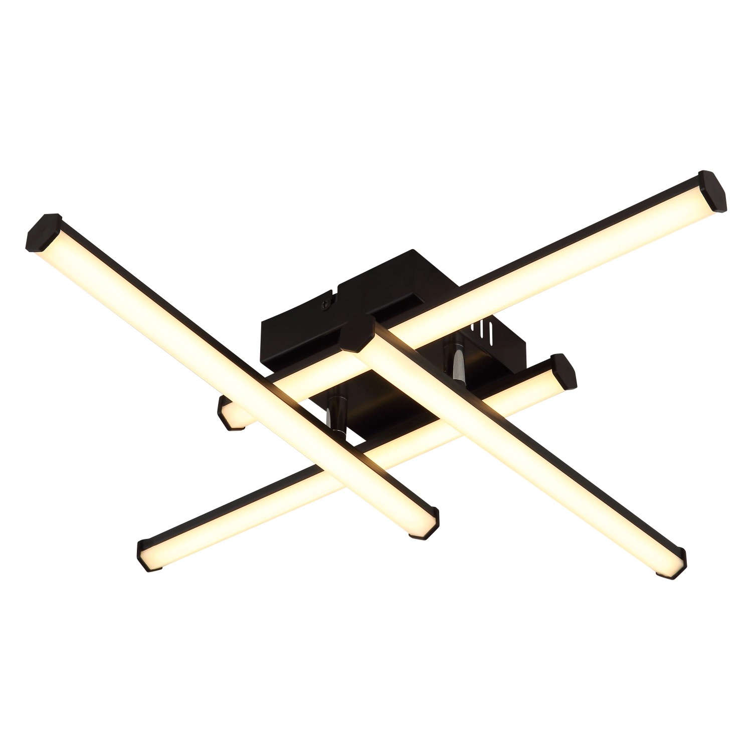 Moderne, schwarze LED-Deckenleuchte Kirina mit drehbaren, hexagonalen Profilen für Wohnräume.