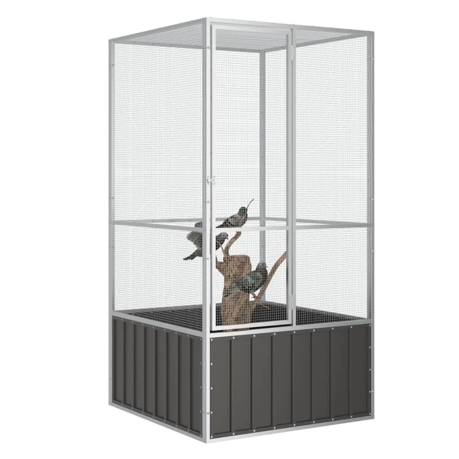vidaXL Vogelkäfig, anthrazitfarben, 111x107x211,5 cm, aus verzinktem Stahl. Vogelhaus mit Gitter und Tür.