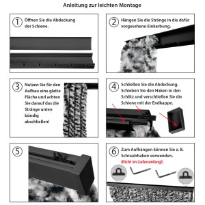 Montageanleitung für Arsvita Flauschvorhang Anthrazit/Schwarz: Schritte zum Anbringen des Vorhangs.